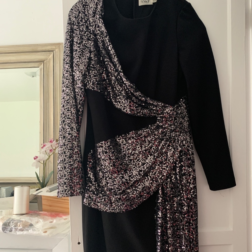 Black Sequins Bow Dress